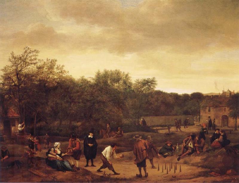 Jan Steen Landscape with skittle playes